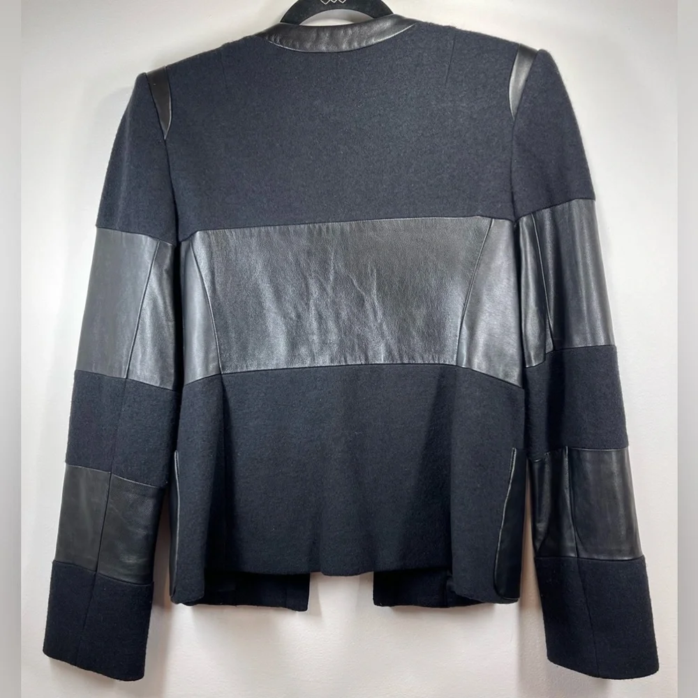 NWOT L’Agence Women’s Harper Leather and Wool Contrast Blazer in‎ Black Size 2